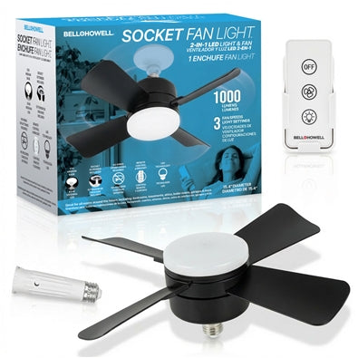 Socket LED Ceiling Fan with Light, Black